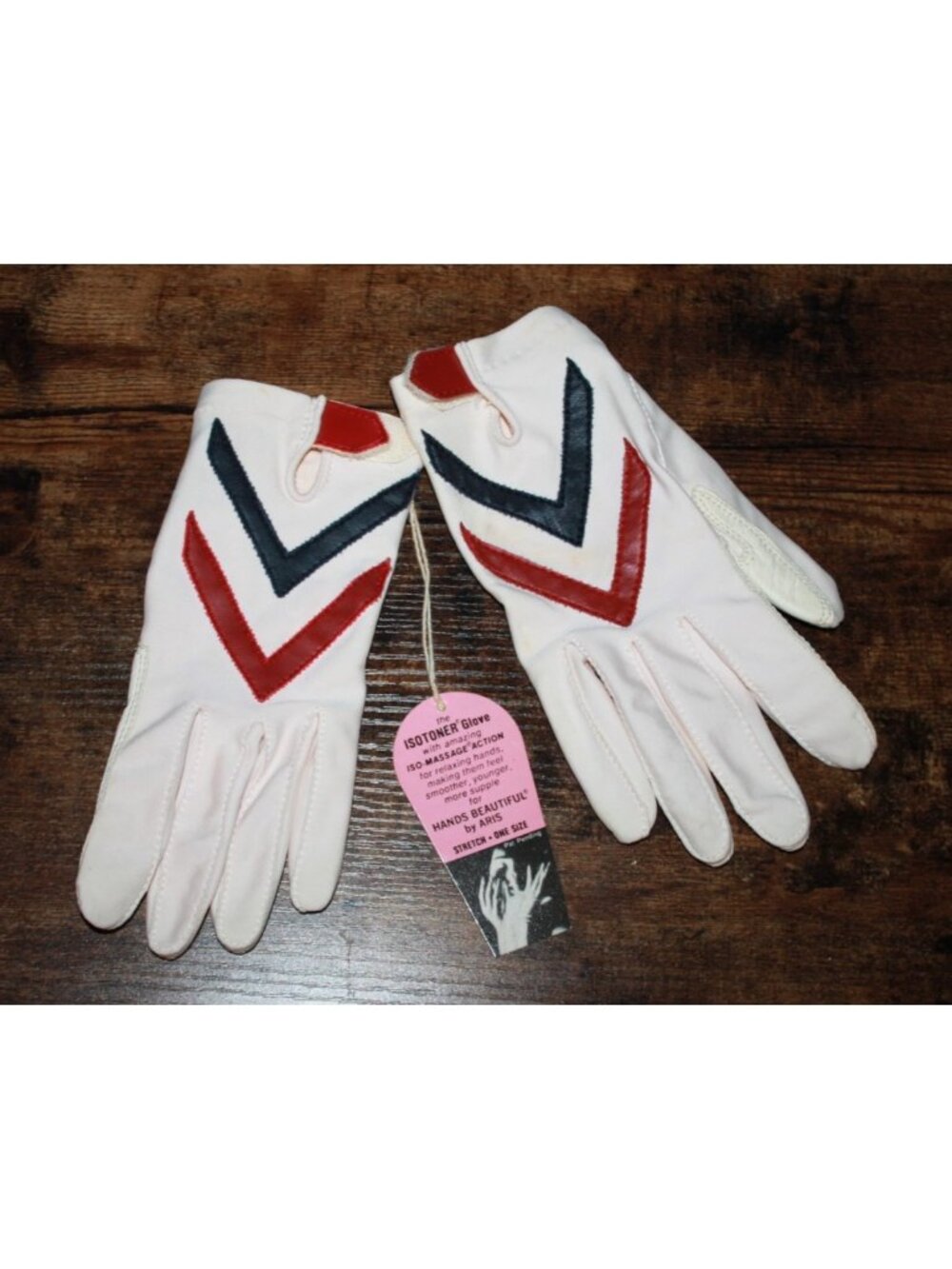 Red White Blue Isotoner Hands Beautiful by Aris Driving Gloves Vintge NEW
